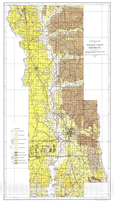 Map : Geology of Webster Parish, 1954 Cartography Wall Art : – Historic Pictoric