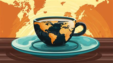 Coffee Cup with World Map Illustration Stock Illustration ...