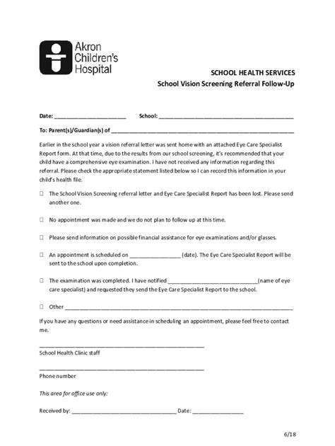 Fillable Online SCHOOL HEALTH SERVICES School Vision Screening Fax