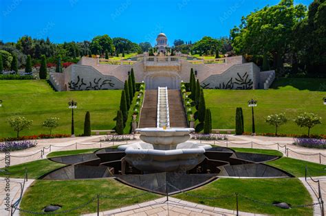 Beautiful Symmetric View Of The Terraces Of The Bah Faith Also