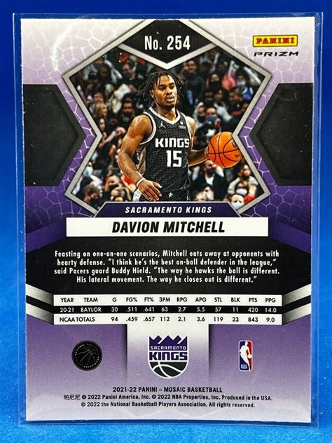 2021 2022 Panini Mosaic Green Prizm Davion Mitchell Rookie RC 254