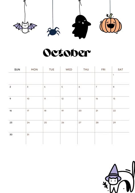 Editable October Calendar Cute Spooky Halloween Planner