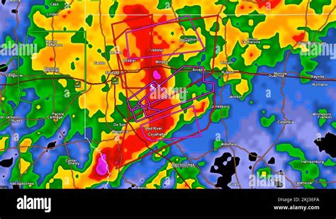 Severe thunderstorms with tornado on Doppler weather radar screen Stock ...