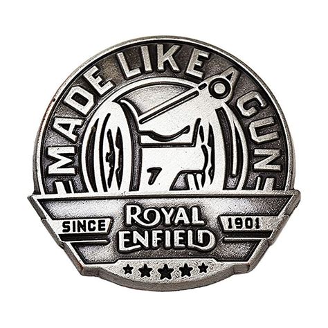 Royal Enfield Mlg Badge Brushed Old Tin Gun Metal Pin Scooter Style Noosa Motorcycles