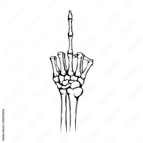 Hand Of The Skeleton With Raised Up Middle Finger Rude Gesture Fuck You Symbol Hand Drawn