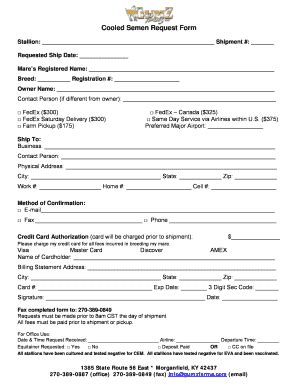 Fillable Online Cooled Semen Request Form Gumz Farms Fax Email Print