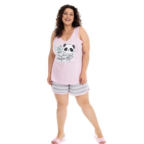 VICTORY REF PIJAMA VERÃO SHORT DOLL REGATA LISTRADA PLUS SIZE FEM Lingerie Vendas
