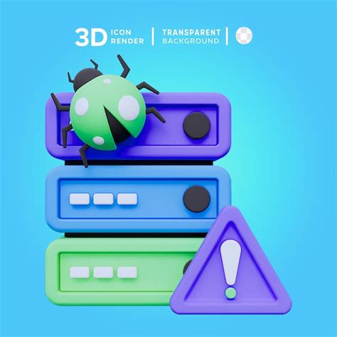 Premium PSD Psd Warning Server Bug 3d Illustration