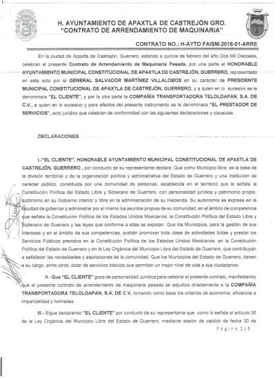 H AYUNTAMIENTO DE APAXTLA DE CASTREJÓN GRO CONTRATO DE ARRENDAMIENTO