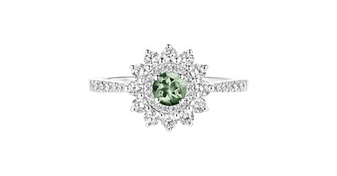 Bague Or Blanc Saphir Vert Lefkos Mm Pav E Pav E Gemmyo