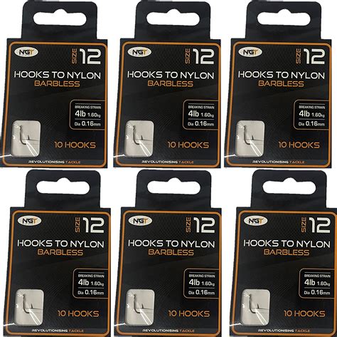 60 X NGT Barbless Hooks To Nylon Size 12 Carp Coarse Fishing Tackle 6