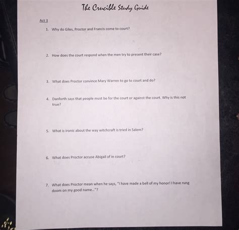 The Crucible Act 3 Study Guide Brainly