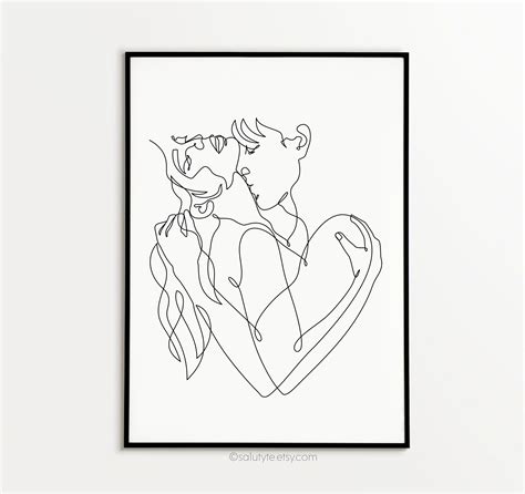 Neck Kiss Line Art Paar Line Art Schlafzimmer Wandkunst Etsy De