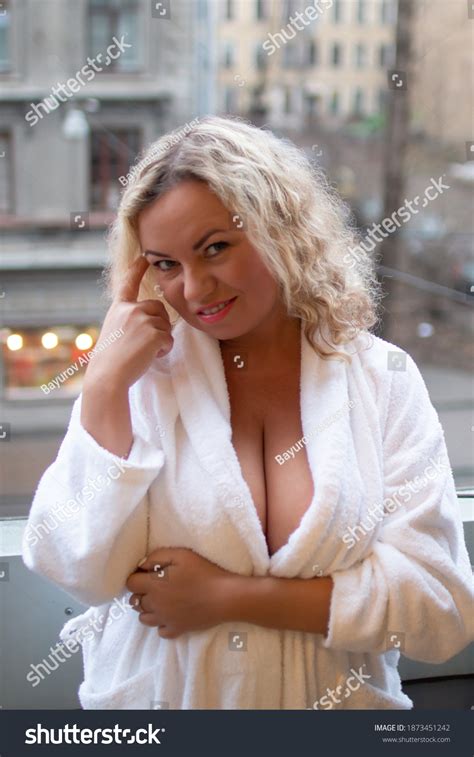 Blonde Woman White Robe On Balcony Stock Photo Shutterstock