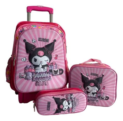 Kit Mochila Kuromi Primaria Con Lonchera Y Lapicera Y Ruedas Env O Gratis