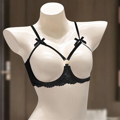 Women S Black Hollow Lace Sexy Lingerie Metal Circle Bowknot Decoration Role Play D505 Shopee