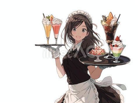 パフェを運ぶメイド喫茶のウェイトレスイラスト No 24024600｜無料イラスト・フリー素材なら「イラストac」