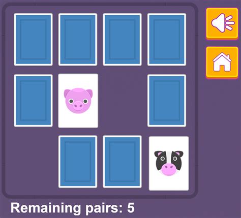 Play Animals Memory Game: Flashcard Memory Matching Game With Animal Pictures on Them