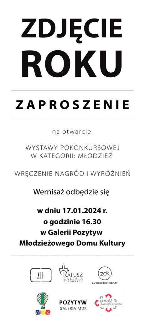 Zaproszenie na wernisaż pokonkursowej wystawy Zdjęcie Roku 2023 w