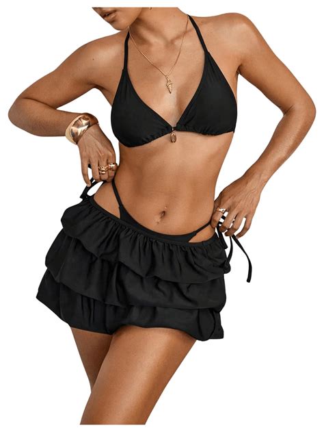 Roseseek Women S Piece Bikini Set Halter Triangle Swimsuit Bathing Suit With Tiered Layer