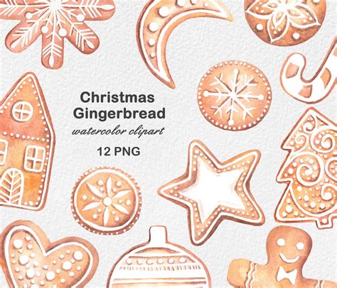 Christmas Gingerbread Watercolor Cookies Clipart Christmas Etsy