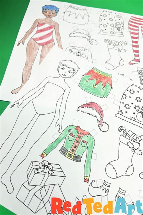 Printable Paper Dolls For Christmas Red Ted Art Kids Crafts