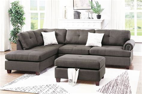 Ash Black Sectional Sofa with Storage Ottoman – Astar Furniture