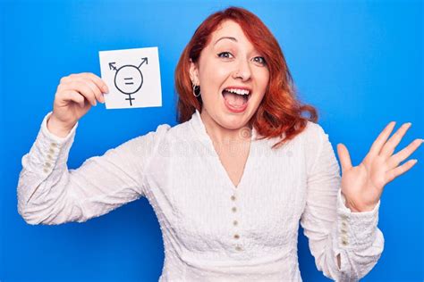 Redhead Woman Asking For Sex Discrimination Holding Paper With Transgender Equality Message