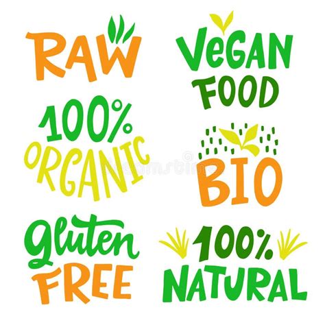 100 Percent Natural Food Green Sign Organic Vector Stamp Sticker Stock