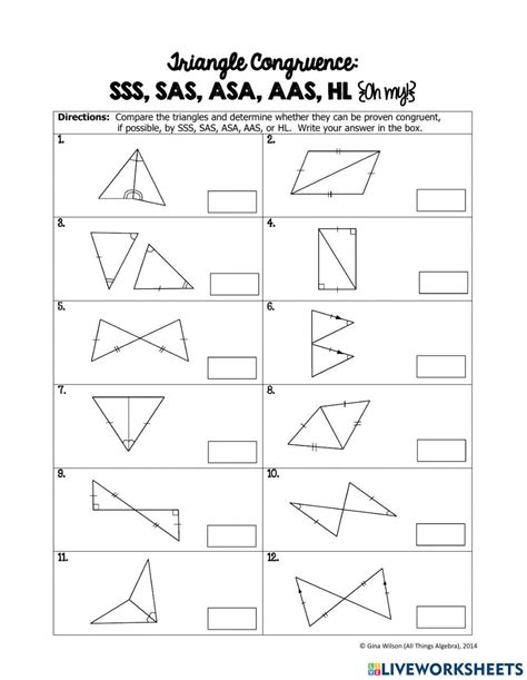 Triangle Congruence Sss Sas Asa Aas Hl Online Exercise For Worksheets Library