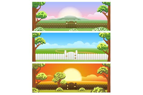 Backyard cartoon background set By vectortatu | TheHungryJPEG