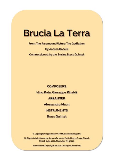 Brucia La Terra arr Alessandro Macrì by Nino Rota Sheet Music for