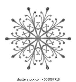 Silver Snowflake Isolated On White Background Stock Photo