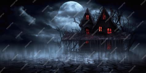 Premium AI Image | A scary dark house with the moon behind it