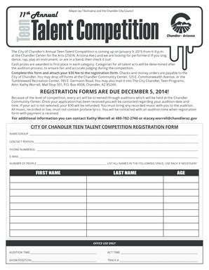 Fillable Online Chandleraz Teen Talent Competition Registration Form