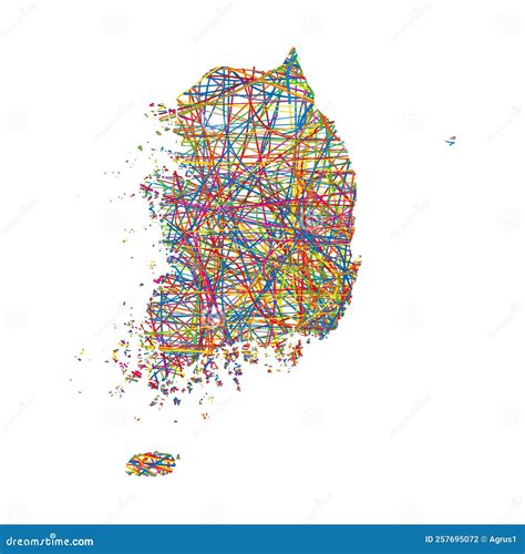 Vector Illustration Of Multicolored Abstract Striped Map Of South Korea