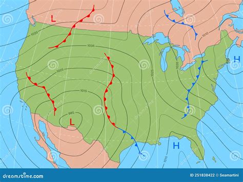 Forecast Weather Isobar Map of USA States, Winds Stock Vector ...