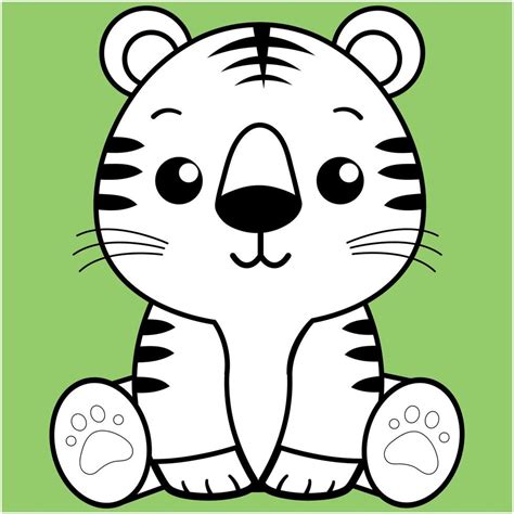 Lindo Tigre Contorno Blanco Y Negro De Tigre Kawaii Para Colorear