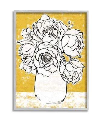 Stupell Industries Peony Sketch Bouquet Contrasted Distressed Yellow