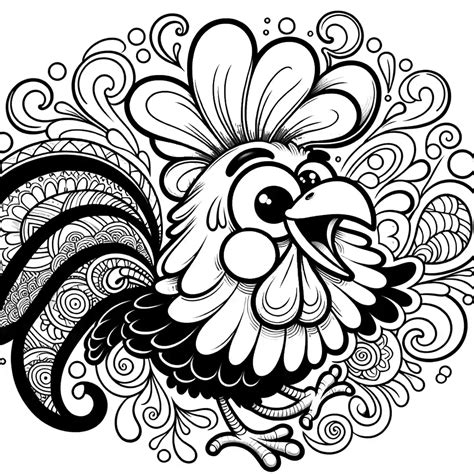 Whimsical Cartoon Rooster Coloring Page Lulu Pages