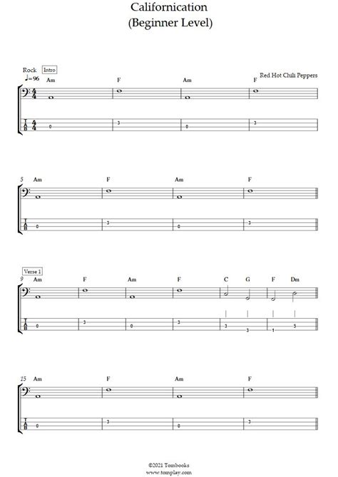 Californication Beginner Level Red Hot Chili Peppers Bass Tabs Red Hot Chili Peppers