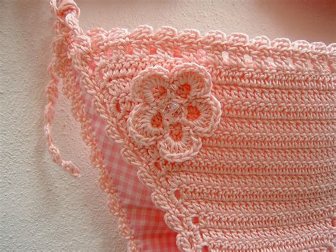 Crochet Bikini Pink Cotton Crochet Swimsuit Triangle Bikini Top Briefs And Top With Ties Boho