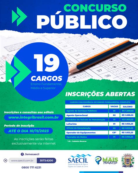 INSCRIÇÕES PARA O CONCURSO PÚBLICO DA SAECIL SE ENCERRAM NESTA SEXTA