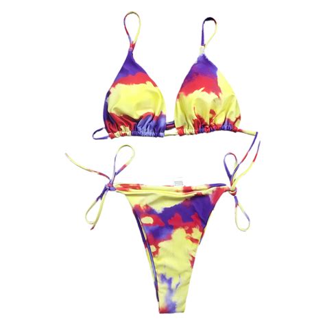 Tierpop Women Sexy Micro Brazilian Bikini Set Tie Dye Cinched String