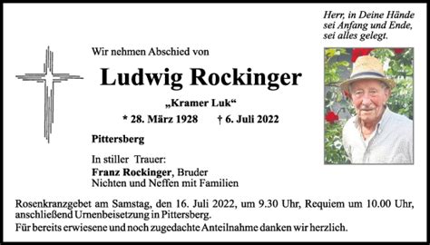 Traueranzeigen Von Ludwig Rockinger Mittelbayerische Trauer