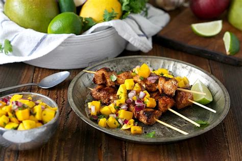 Grilled Jerk Chicken Skewers With Fresh Mango Salsa