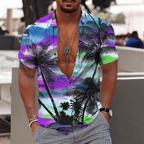 Waenqinla Hawaiian Shirt For Men Summer Tropical Palm Tree Print Beach