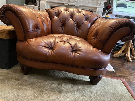 Vintage Tetrad Oskar Chesterfield Tan Buffalo Hide Leather Sofa