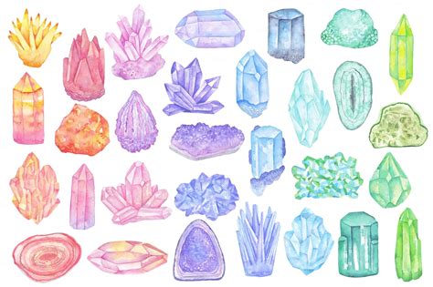 Watercolor Crystals Minerals Gems Drawings Crystal Drawing Art