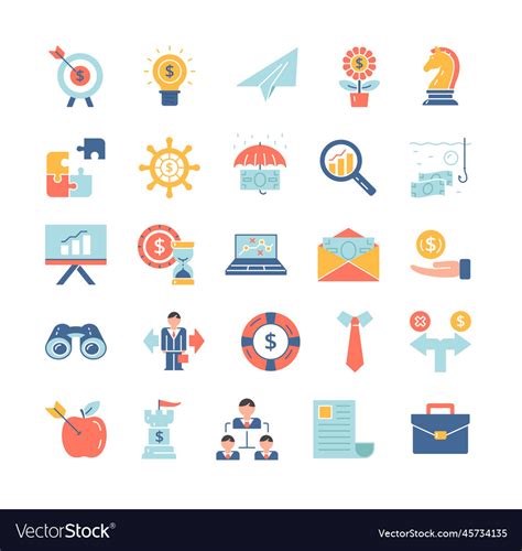 Color Business Strategy Icons Set Royalty Free Vector Image